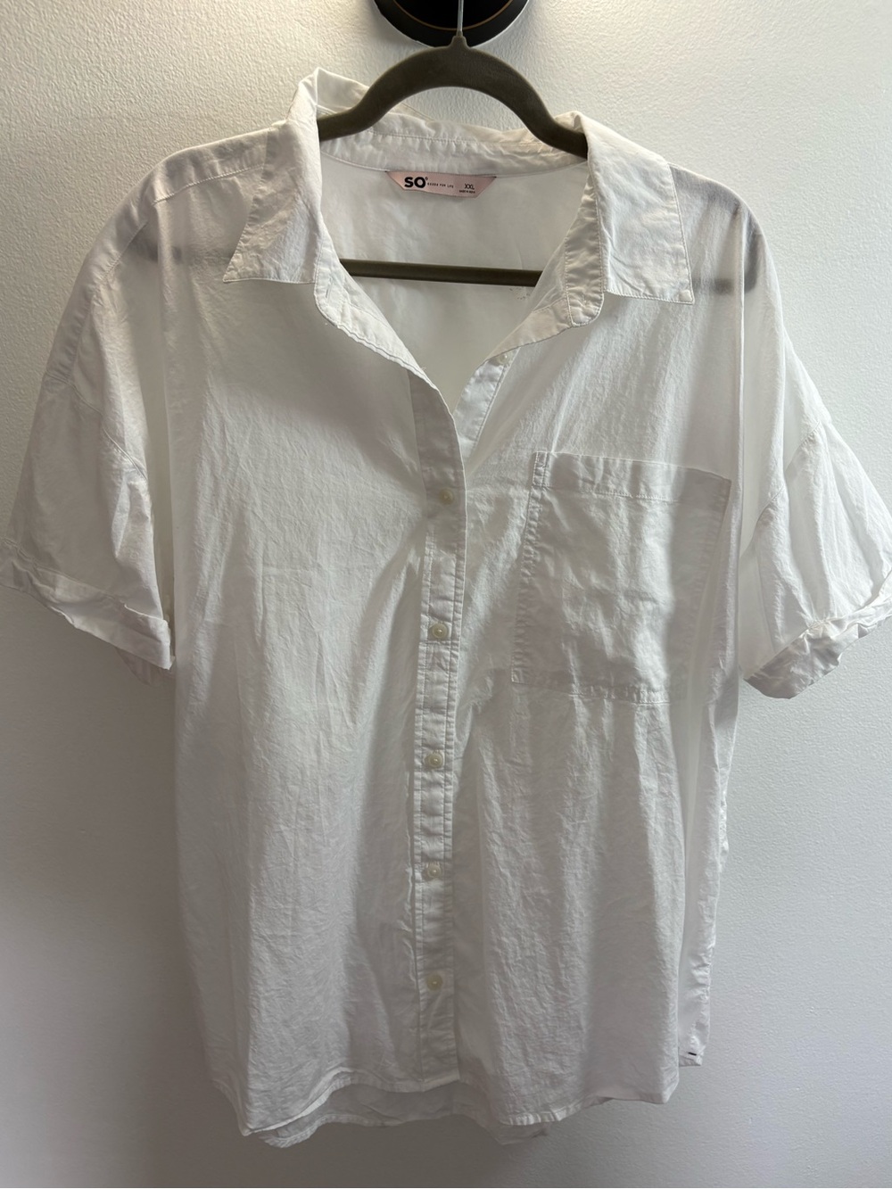 SO White Cotton Button Down Short Sleeve Top XXL
